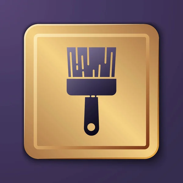 Purple Paint brush icon isolated on purple background. Gold square button. Vector Illustration