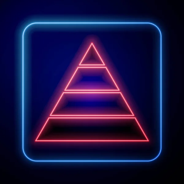 Glowing Neon Business Pyramid Chart Infographics Icon Isolated Blue Background — Stock Vector