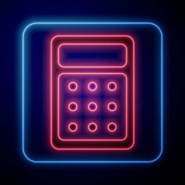 Świecący Neon Kalkulator Ikona Odizolowywać Błękitny Tło Symbol Księgowości Obliczenia — Wektor stockowy