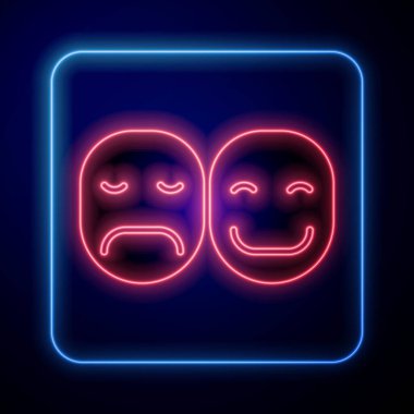 Parlayan neon poker oyuncusu simgesi mavi arkaplanda izole edildi. Vektör İllüstrasyonu