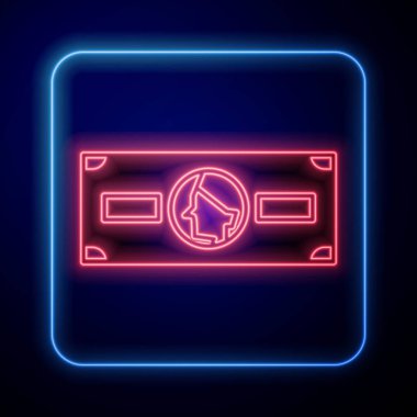 Parlayan neon yığınları kağıt para para ikonu mavi arka planda izole. Para desteleri. Para birimi. Vektör İllüstrasyonu