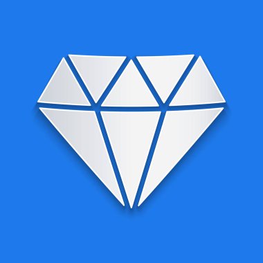 Kağıt kesme Diamond simgesi mavi arka planda izole. Mücevher sembolü. Mücevher taşı. Kağıt sanatı tarzı. Vektör Illustration