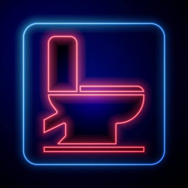 Parlayan neon klozet ikonu mavi arka planda izole edilmiş. Vektör İllüstrasyonu