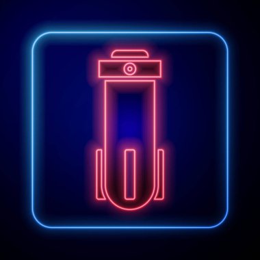 Parlayan neon rengi filtre ikonu mavi arkaplanda izole edildi. Su filtreleme sistemi. Ters osmoz sistemi. Vektör İllüstrasyonu