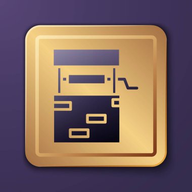 Mor Kuyu simgesi mor arkaplanda izole edilmiş. Altın kare düğme. Vektör İllüstrasyonu