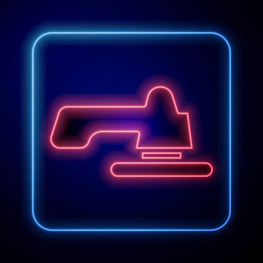 Parlayan neon musluk ikonu mavi arkaplanda izole edildi. Vektör İllüstrasyonu
