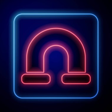 Parlayan neon endüstrisi metalik boru ikonu mavi arka planda izole edildi. Tesisat boru hattının farklı şekillerde parçaları. Vektör İllüstrasyonu