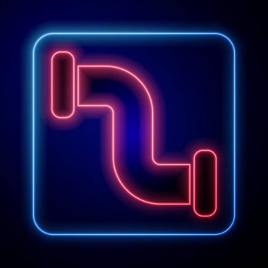 Parlayan neon endüstrisi metalik boru ikonu mavi arka planda izole edildi. Tesisat boru hattının farklı şekillerde parçaları. Vektör İllüstrasyonu