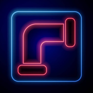 Parlayan neon endüstrisi metalik boru ikonu mavi arka planda izole edildi. Tesisat boru hattının farklı şekillerde parçaları. Vektör İllüstrasyonu