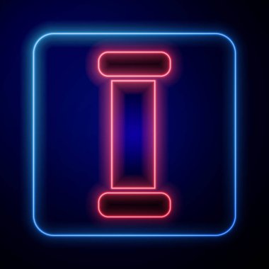 Parlayan neon endüstrisi metalik boru ikonu mavi arka planda izole edildi. Tesisat boru hattının farklı şekillerde parçaları. Vektör İllüstrasyonu