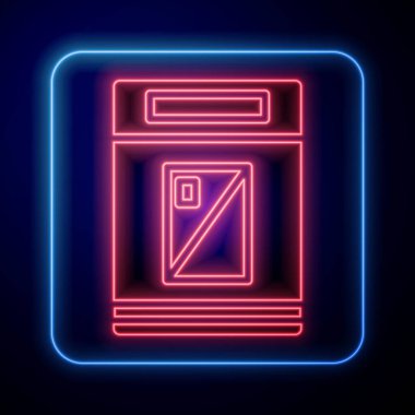 Parlayan neon sigara kutusu simgesi mavi arkaplanda izole edildi. Sigara paketleri. Vektör İllüstrasyonu