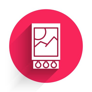 Beyaz Açık kibrit kutusu ve uzun gölgeli izole edilmiş kibrit kutusu. Kırmızı daire düğmesi. Vektör İllüstrasyonu