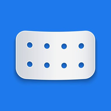 Kağıt kesiği haplar mavi arka planda izole edilmiş. İlaç paketi. Tablet, vitamin, antibiyotik, aspirin. Kağıt sanatı tarzı. Vektör İllüstrasyonu