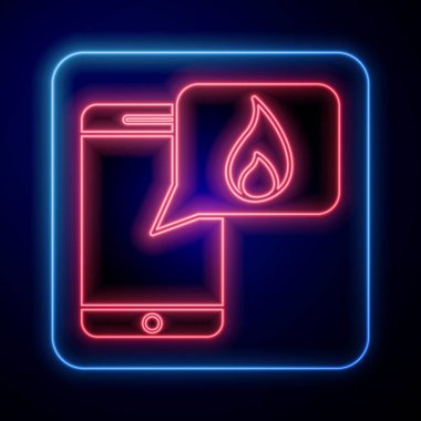 Parlayan neon cep telefonu ve mavi arka planda 911 ikonu var. Polis, ambulans, itfaiye, çağrı, telefon. Vektör İllüstrasyonu