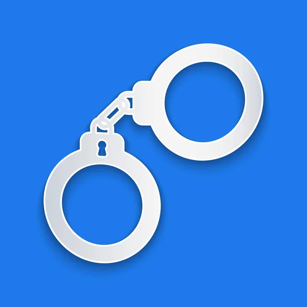 Papel Corte Handcuffs Ícone Isolado Fundo Azul Estilo Arte Papel —  Vetores de Stock