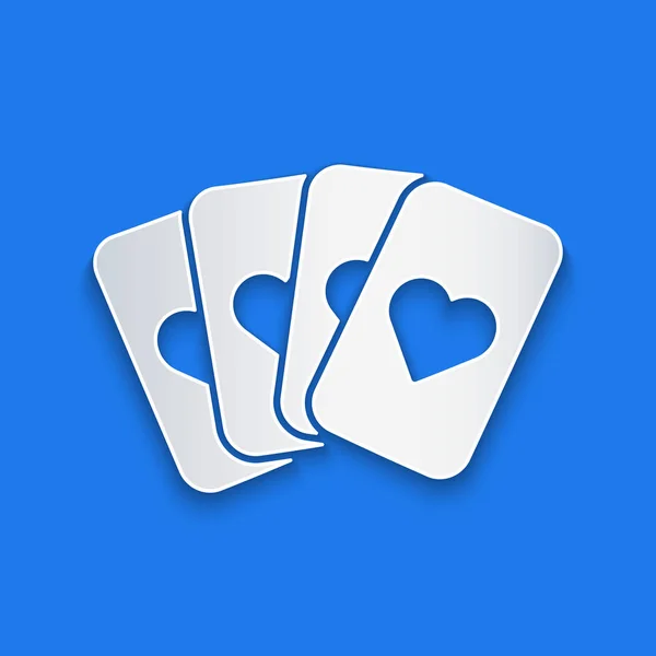Corte Papel Deck Playing Cards Icon Isolated Blue Background Juego — Vector de stock