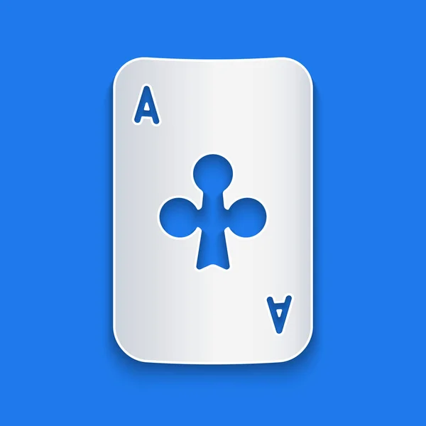 Corte Papel Playing Card Clubs Symbol Icon Isolated Blue Background — Vetor de Stock