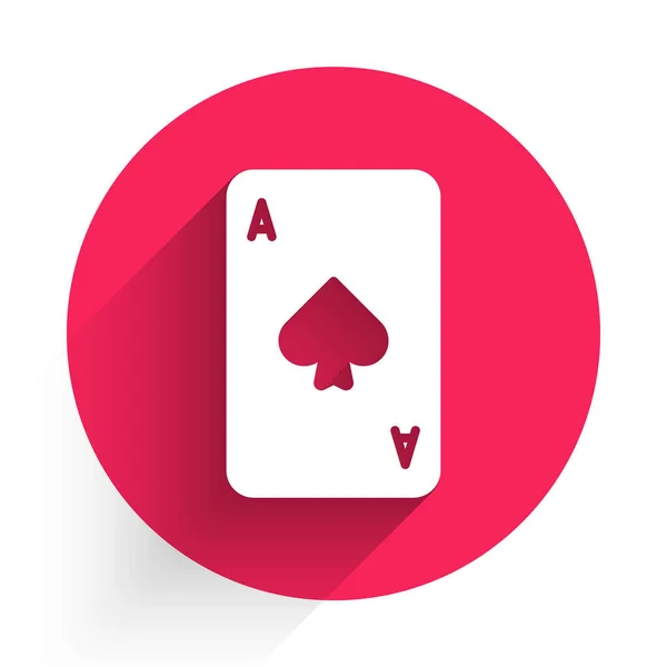 Weiße Spielkarte Mit Pik Symbol Isoliert Mit Langem Schatten Casino — Stockvektor