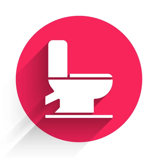 長い影で隔離された白いトイレのボウルアイコン 赤い丸ボタン ベクターイラスト — ストックベクタ