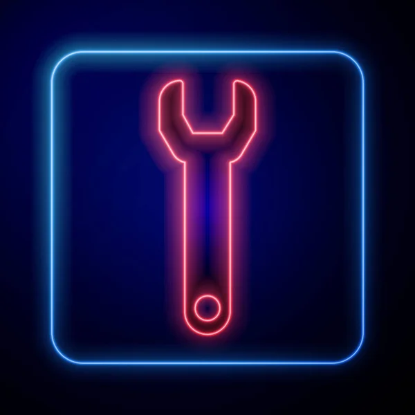 Glödande Neon Skiftnyckel Ikon Isolerad Blå Bakgrund Vektor Illustration — Stock vektor