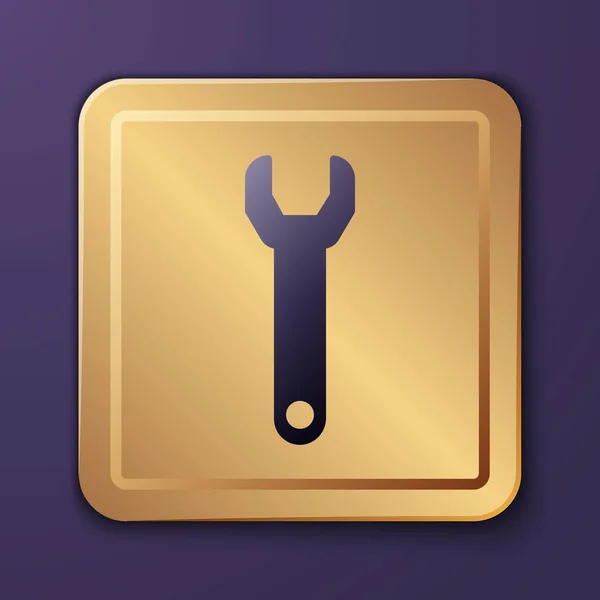 Μωβ Κλειδί Κλειδί Εικονίδιο Απομονώνονται Μωβ Φόντο Χρυσό Τετράγωνο Κουμπί — Διανυσματικό Αρχείο