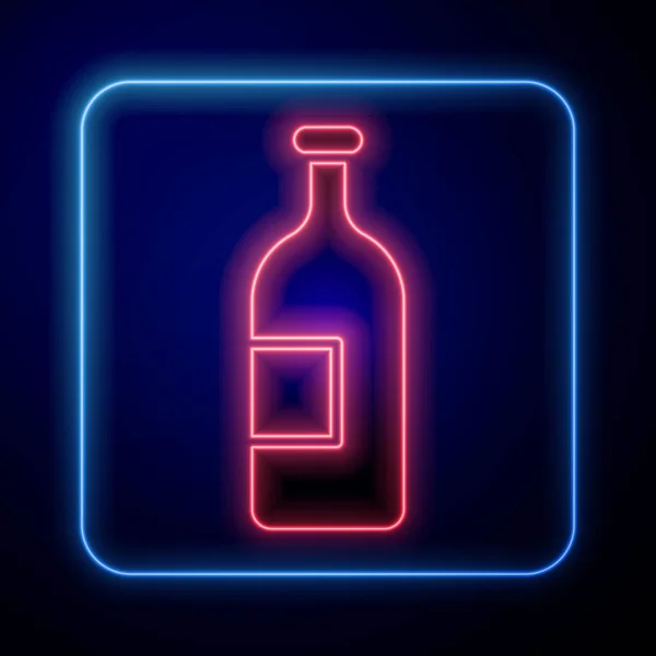 Brillante Neón Bebida Alcohólica Icono Botella Aislado Sobre Fondo Azul — Vector de stock