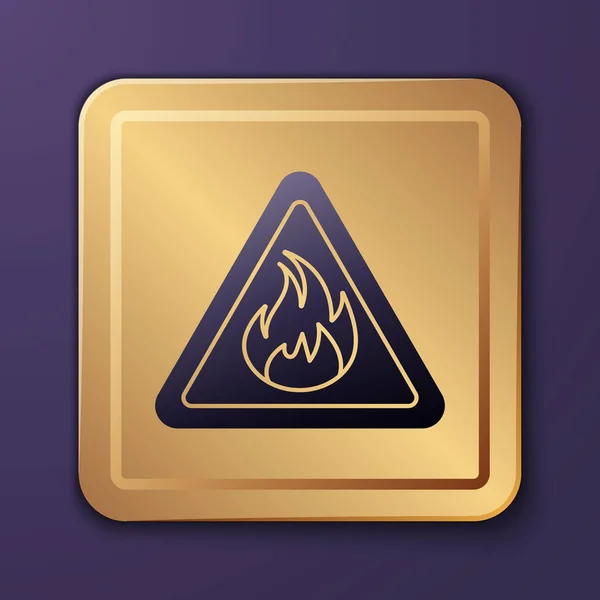 Fialový Oheň Plamen Trojúhelníku Ikona Izolované Fialovém Pozadí Varovné Znamení — Stockový vektor