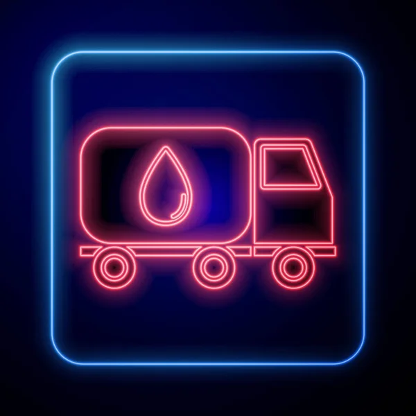Φωτεινό Νέον Εικονίδιο Φορτηγού Παράδοσης Νερού Απομονωμένο Μπλε Φόντο Εικονογράφηση — Διανυσματικό Αρχείο