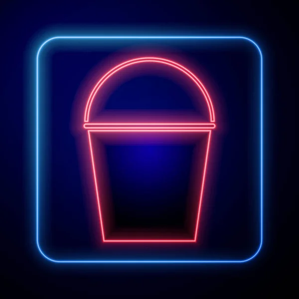 Ragyogó Neon Tűzvödör Ikon Elszigetelt Kék Háttérrel Üres Fémvödör Vagy — Stock Vector