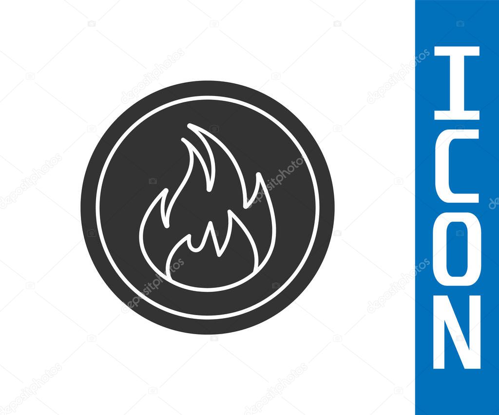 Grey Fire flame icon isolated on white background. Vector Illustration