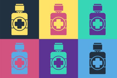 Arkaplanda izole edilmiş Pop Art Bottle of medicine syrup ikonu. Vektör İllüstrasyonu