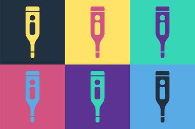 Tıbbi muayene ikonu için Pop Art Dijital Termometresi renk arkaplanında izole edildi. Vektör İllüstrasyonu