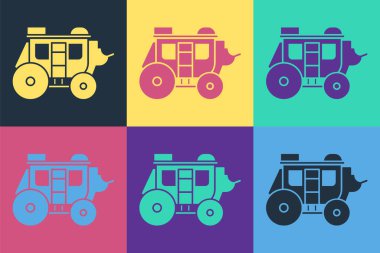 Pop Art Batı posta arabası ikonu renk arkaplanında izole edilmiş. Vektör İllüstrasyonu