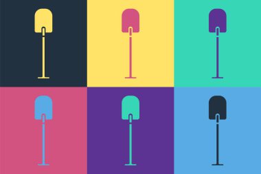 Pop Art Shovel simgesi renk arkaplanında izole edildi. Bahçe aletleri. Bahçecilik, tarım, çiftçilik aleti. Vektör İllüstrasyonu