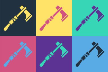 Amerikan yerlilerinin balta ikonu renkli arka planda izole edildi. Vektör İllüstrasyonu