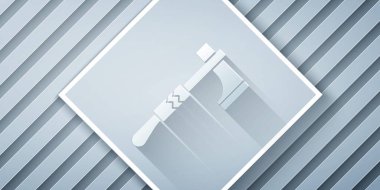 Kağıt, gri arka planda izole edilmiş Amerikan Tomahawk balta ikonu. Kağıt sanatı tarzı. Vektör İllüstrasyonu