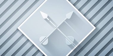 Kağıt kesiği Oklar simgesi gri arkaplanda izole edildi. Kağıt sanatı tarzı. Vektör İllüstrasyonu