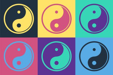 Pop art Yin Yang symbol of harmony and balance icon isolated on color background. Vector Illustration clipart