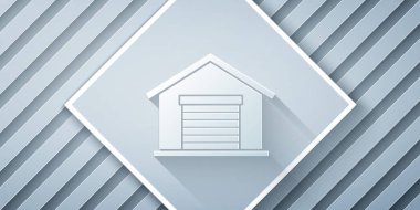 Kağıt kesiği, gri arkaplanda izole edilmiş Depo simgesi. Kağıt sanatı tarzı. Vektör İllüstrasyonu