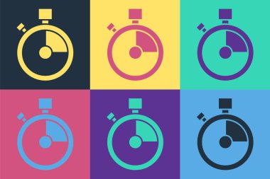 Pop Art Fast dağıtım simgesi renk arkaplanında izole edildi. Zamanında servis, hareket halindeki kronometre, son teslim tarihi konsepti, saat hızı. Vektör İllüstrasyonu