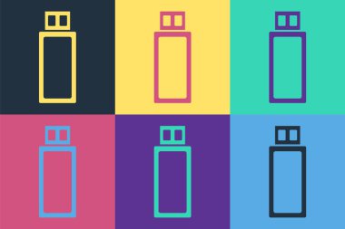 Pop art USB flash disk simgesi renk arkaplanında izole edildi. Vektör İllüstrasyonu