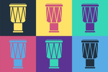 Pop Art Drum simgesi renk arkaplanında izole edildi. Müzik işareti. Müzik aleti sembolü. Vektör İllüstrasyonu