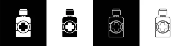 Set Icono Jarabe Frasco Medicamento Aislado Sobre Fondo Blanco Negro — Archivo Imágenes Vectoriales