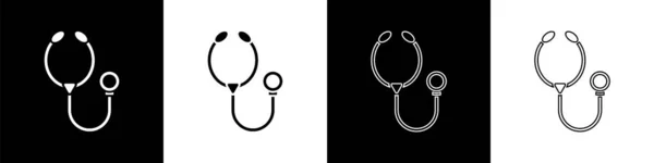 Zestaw Stetoskop Medyczny Ikona Instrumentu Izolowane Czarno Białym Tle Ilustracja — Wektor stockowy
