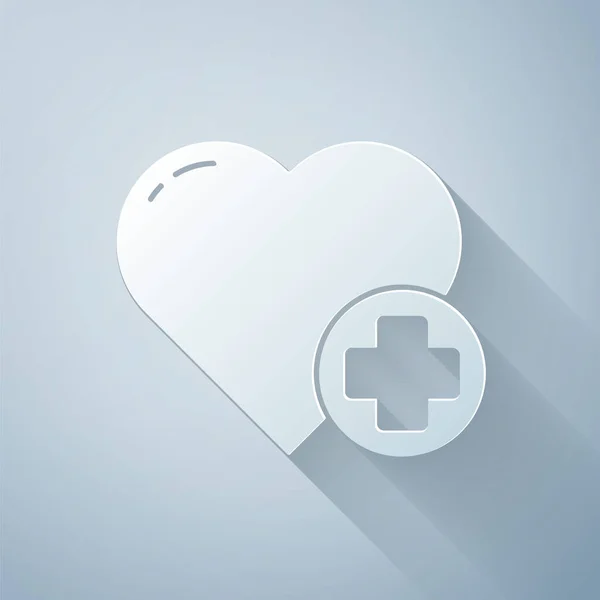 Papiergeschnittenes Herz Mit Einem Kreuzsymbol Auf Grauem Hintergrund Erste Hilfe — Stockvektor