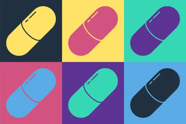 Pop Art Medicina Píldora Tableta Icono Aislado Fondo Color Cápsula — Vector de stock