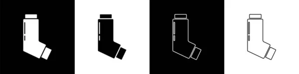 Set Inhaler Icon Isolated Black White Background Breather Cough Relief — 스톡 벡터
