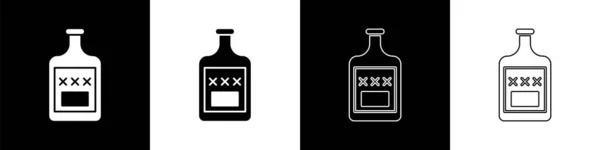 Nastavit Ikonu Láhev Whisky Izolované Černobílém Pozadí Vektorová Ilustrace — Stockový vektor