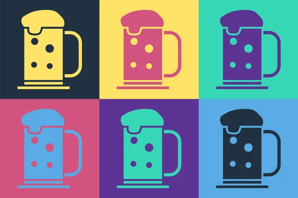 Arte Pop Icono Taza Cerveza Madera Aislado Fondo Color Ilustración — Vector de stock