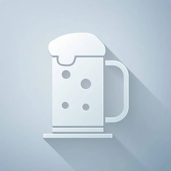Tasse Bière Bois Icône Isolée Sur Fond Gris Style Art — Image vectorielle